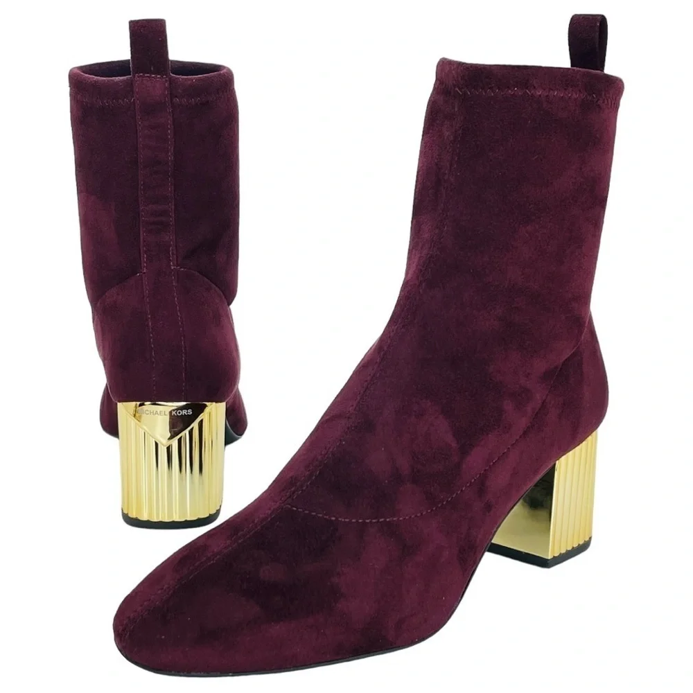 Michael Kors Porter Mid Shaft Merlot Microsuede Womens Ankle Boots Size 7.5M